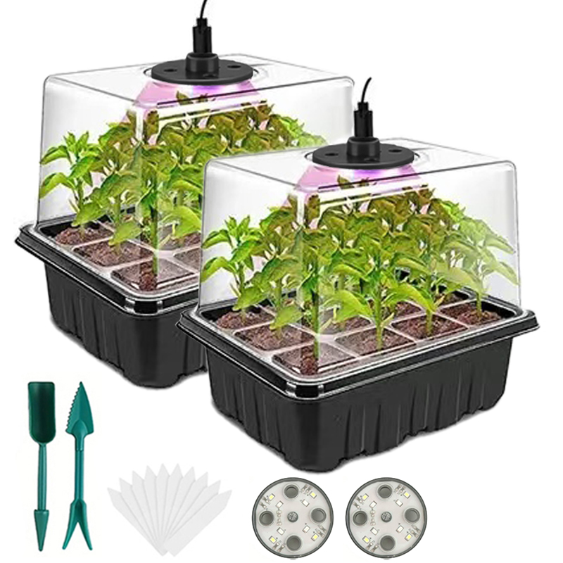 Humidity Dome Kit - Samen-Starterschale mit Wachstumslichtern, 2-Samen-Keimsets mit einstellbarer