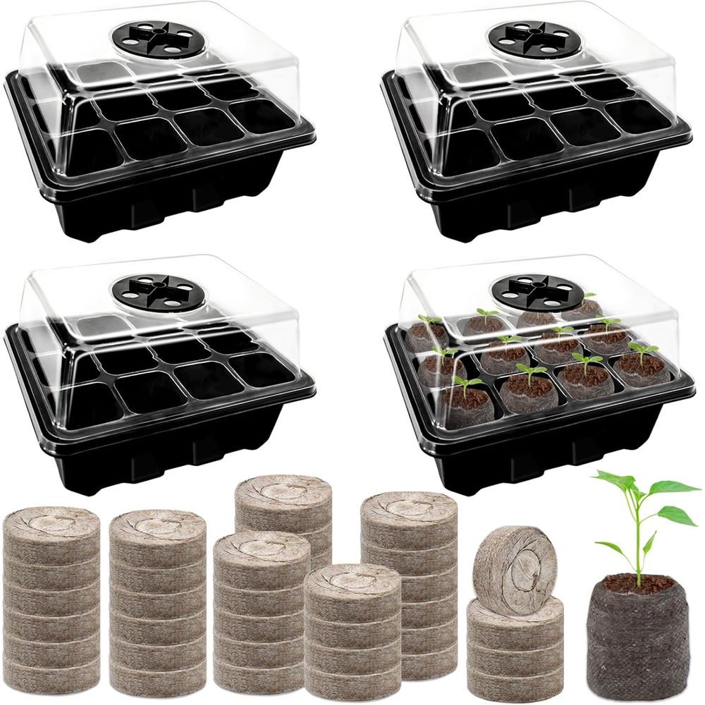 Peat Pellet Tray - 4er-Pack Anzuchtschalen mit 50 Torf-Pellets, 48-Zellen