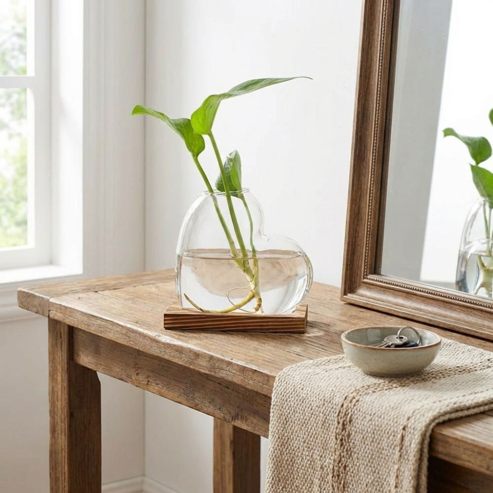 Propagation Station Vase - Transparente Hydroponische Glasvase mit Holzständer, Dekorative