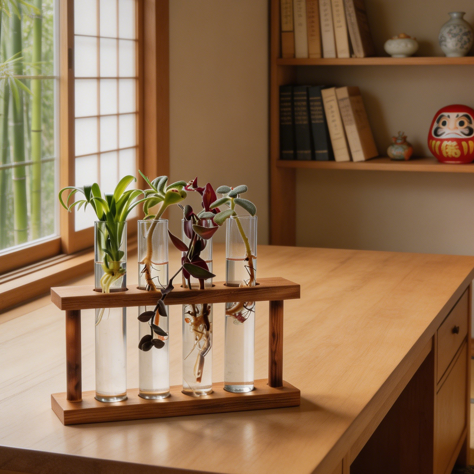 Propagation Station Vase - Holz-Pflanzenvermehrungsstation mit Glas-Reagenzglas-Vasenhalter Rustikaler Hydroponik-Präsentationsständer für